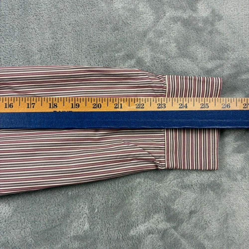 Banana Republic Mens Large Classic Fit Striped Button Down Shirt Burgundy Brown